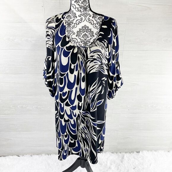 Tibi Dual Floral Print Ruffle Flutter Sleeve Shift Silk Midi Dress - Picture 1 of 8